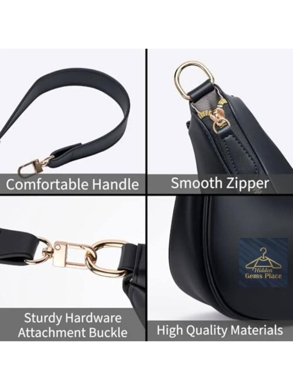 Hobo Shoulder Bag with Gold Chain Strap, Adjustable, PU Leather, Large Capacity
